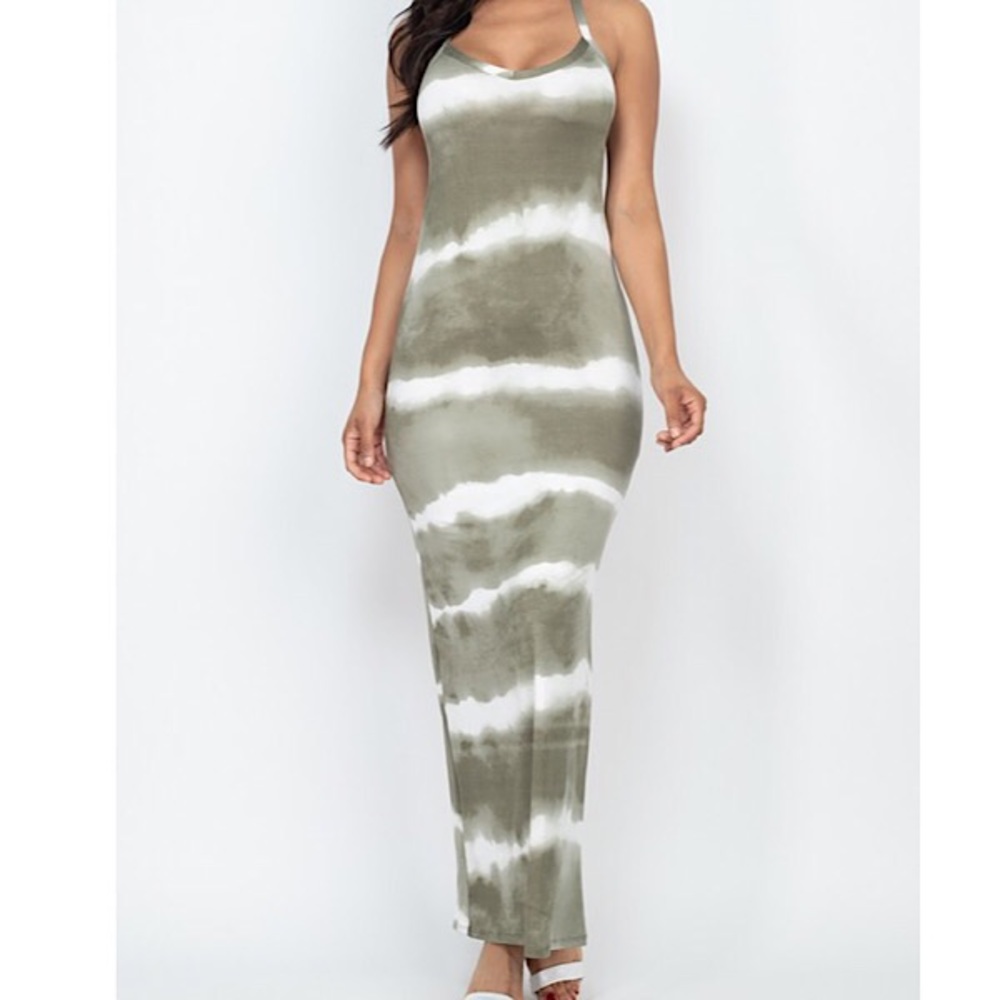 Racerback Tie-Dye Maxi Dress-Olive